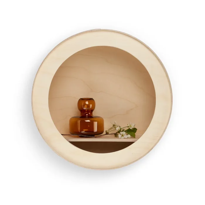 Étagère murale ronde Aski en bois naturel