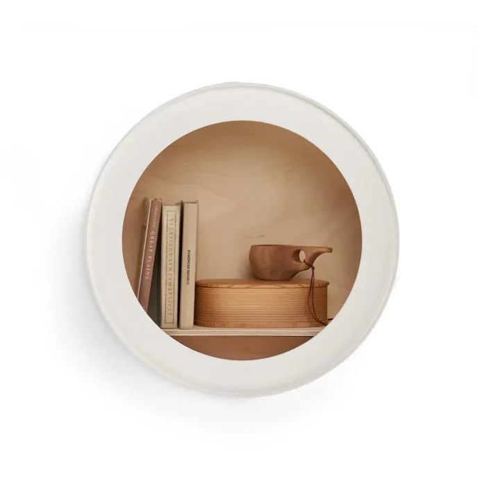 Étagère murale ronde Aski en blanc avec rangement